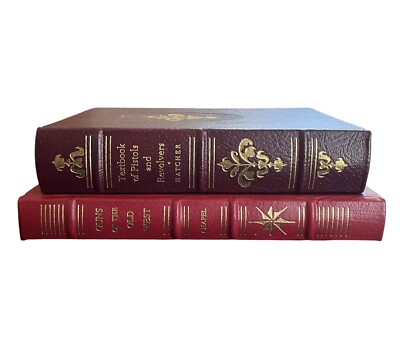 Leather Bound Gun Book Lot Textbook Pistols Revolvers Hatcher Old West Chapel-image