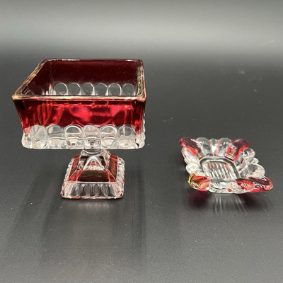 Westmoreland Wedding Bowl Clear & Ruby W/O Lid with Ashtray combo Candy Dish-image