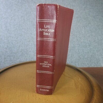 1991 Life Application Bible NIV Standard Print Burgundy Bonded Leather Gold Gild-image