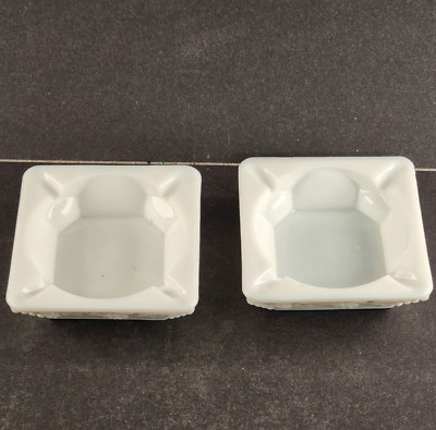 2 Westmoreland Milk Glass Square Vintage Ashtray 4