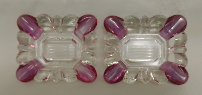 2 SMALL WESTMORELAND RUBY PINK FLASHED ASHTRAYS 2 3/4
