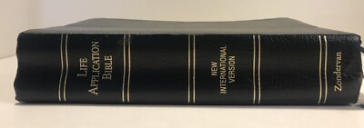NIV Life Application Bible Genuine Black Leather 1993 Maps Index to Notes FLAWS-image