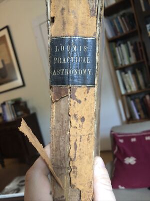 1863 antique LEATHER LOOMIS PRACTICAL ASTRONOMY illustrated textbook-image