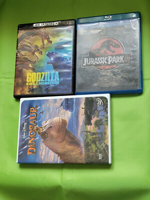 Godzilla King of the Monsters 4K & B Ray, J Park Bray-DVD & Dinosaur DVD . As Is-image