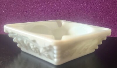 Westmoreland White Milk Glass Ashtray Vintage Kitsch Retro Grape Decor Heavy-image