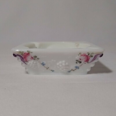 Vintage Westmoreland Square Milk Glass Painted Ashtray-image