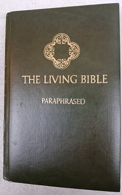 Living Bible Paraphrased Green Olive Cushion Hardcover 1973 Tyndale Faux Leather-image