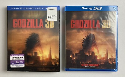 Godzilla (2014) Blu-Ray 3D + Blu-Ray + DVD w/ Lenticular Slipcover - Sealed READ-image