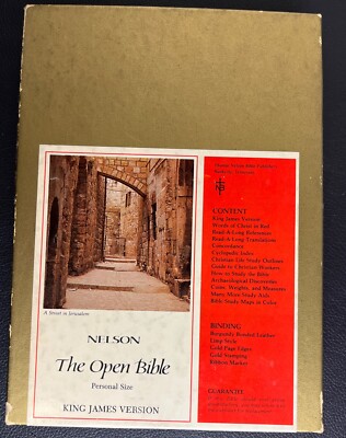 KJV The Open Bible Guide Box Nelson 644BG Genuine Bonded Leather Burgundy Bible-image