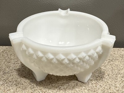 Vintage Westmoreland Milk Glass Cigar Ashtray Tripod Hobnail USA Made in EUC-image