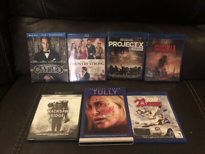 7 (seven) movie lot Tully 21 Jump Street Godzilla Hacksaw Ridge Project X Gatsby-image