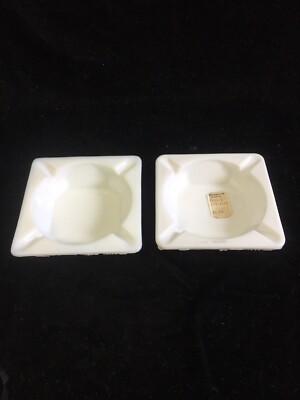WESTMORELAND Glass Milk Glass Beaded Grape Ashtrays pair one with original tag-image