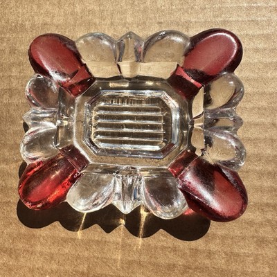 VTG Westmoreland style  Ruby Red/Clear Flashed Glass Ashtray/Trinket Dish-image