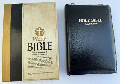 WORLD BIBLE King James Version Young Folks Text Illustrated Leather Bound-image