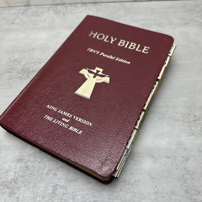 VTG Holy Bible TBN's Parallel Edition KVJ Red Leather 1985 Red Letter W. Tabs-image
