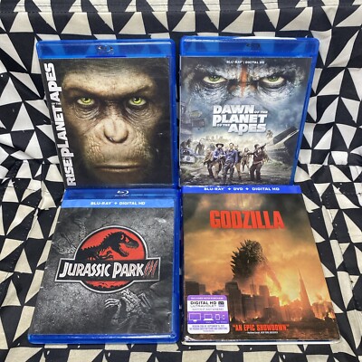 Blu-ray Lot Of 4: Dawn & Rise of the Planet of the Apes Jurassic Park 3 Godzilla-image