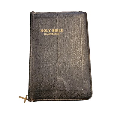 KJV Holy Bible Illustrated Zip Up Leather World Publishing Company Vintage Black-image