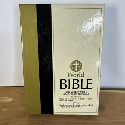 World Bible KJV Coat Pocket Text Bible BLACK Leather Gold Edges Snap-Flap-image