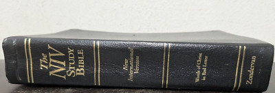 The NIV Study Bible Black Leather Vintage Zondervan 1995 10th Anniversary Gold-image