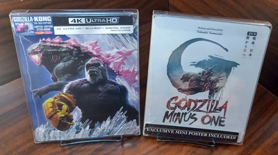 Godzilla Minus One + Godzilla x Kong 4K Steelbooks-w/PROTECTIVE SLEEVES-NEW!-image