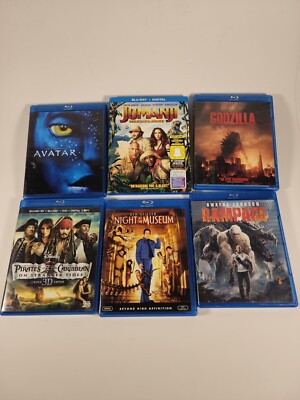 lot of 6 blu ray family Avatar Godzilla Jumanji rampage Johnny Depp Ben stiller!-image