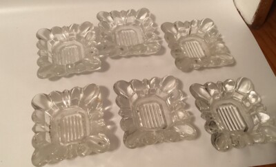 Set of 6 Individual Stacking Clear WESTMORELAND Glass Rectangular Ashtrays-USA-image