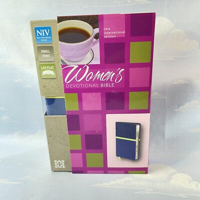 NIV Women's Devotional Bible Small Print Italian Duo-Tone Blue New NIB-image