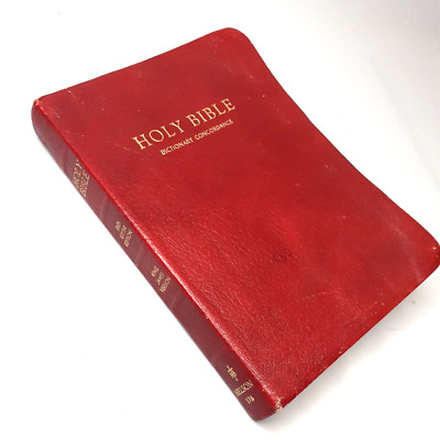 Holy Bible Dictionary Concordance 1970 KJV Nelson 176 Red Genuine Leather-image