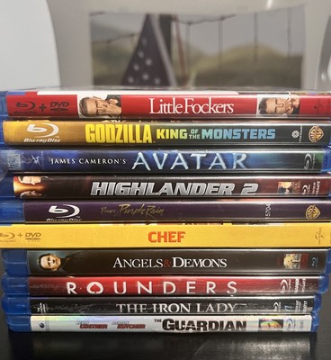 10 Blu-Ray DVD Lot Avatar Godzilla Rounders Fokers CHEF Purple Rain Highlander 2-image