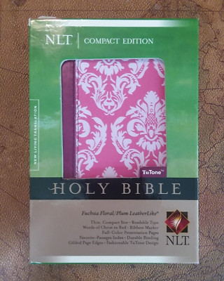 Holy Bible Compact Ed. New Living Trans. TuTone Fuchsia Floral/Plum Leatherlike-image