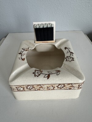 VTG MCM West Moreland Porcelain 4.5”Rice Eyes ASHTRAY with Matchbook holder!-image