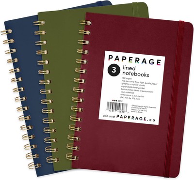 Lined Spiral Notebook, 3 Pack, 160 Pages, 5.5x8 Inches, 100 GSM,-image