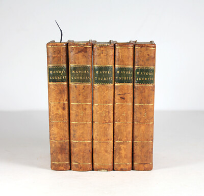 Antique 1798 Set MAVOR BRITISH TOURIST POCKET Guide Travel Maps Leather Scotland-image