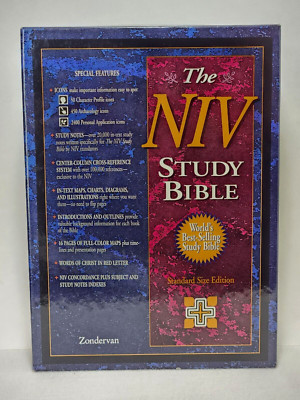 Zondervan 10th Anniv. NIV STUDY BIBLE ~Burgundy Leather Red Letter ~ Sealed +Box-image