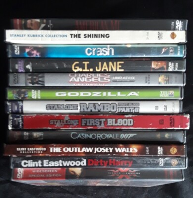 Action Drama 12 DVD Lot Rambo Godzilla 007 Dirty Harry Charlie's Angels + More!-image