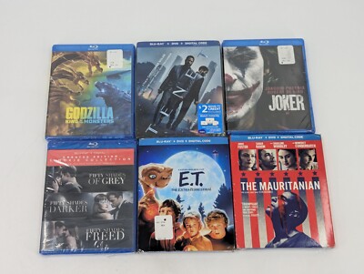 Lot of 6 Blu Ray Action Movies , NEW, Godzilla, Joker, E.T. , Mauritanian ,Tenet-image