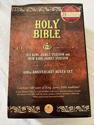 HOLY BIBLE 400TH ANNIVERSARY BOX SET BONDED LEATHER KJV 2 BOOKS IN SLIPCASE NEW-image