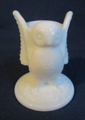 WESTMORELAND MILK GLASS  OWL WITH WINGS UP TOOTHPICK HOLDER-image