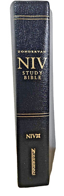 NIV Study Bible - Red Letter - 2002 Text -Black leatherback - NIV with book case-image