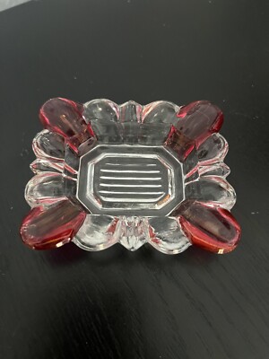 VTG Westmoreland Ruby Red/Clear Flashed Glass Ashtray/Trinket Dish-image