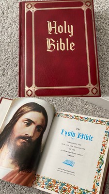 Vtg Large Sz Holy Bible Guiding Light Edition 60s Color Illustrated Family Book-image