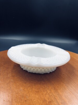 Vintage Westmoreland Milk Glass Ashtray With Raised Diamond Design-image