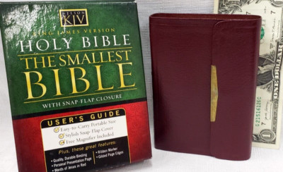 New, Nelson KJV POCKET BIBLE in Burgundy Leather, Snap Flap, Free Magnifier/Case-image