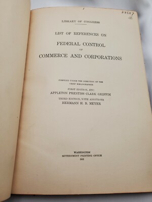 List Of References On Federal Control Of Commerce An Corporation 1913 Book-image