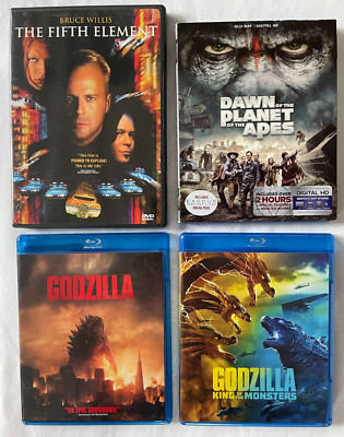 Lot of 4 SciFi DVD and Blu-Ray w/ Godzilla, Fifth Element, Planet of the Apes-image