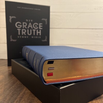 NIV Grace & Truth Study Bible  - Navy Genuine Goatskin Leather - $279.99 Retail-image