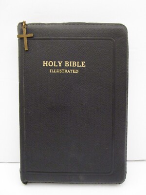 VTG Holy Bible KJV Illustrated Self Pronouncing Edition World Pub Zippered Black-image