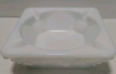 Vintage Westmoreland Glass WG White Milk Glass Square Grape Vine Ashtray-image