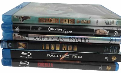 BUNDLE(6)Blu-RayDiscs:Godzilla,PacificRim,DragonWars,Quan.Solace,IronMan,AmPsyco-image