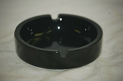 Westmoreland Black Glass Cigarette Ashtray 2 Slot Round Tobacciana-image